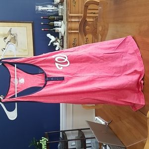 Washington Nationals Pink Racerback Tank with Navy Trim and Button Placket